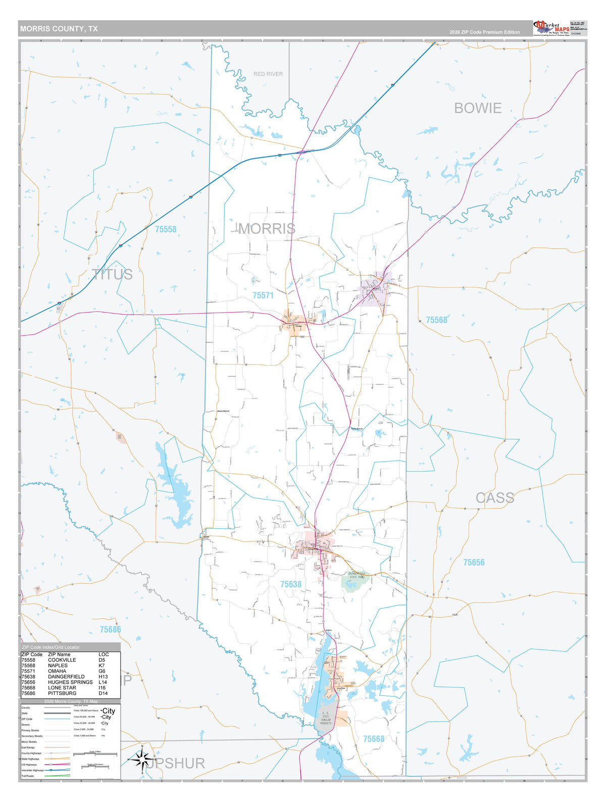 Morris County, TX Premium Style Wall Map
