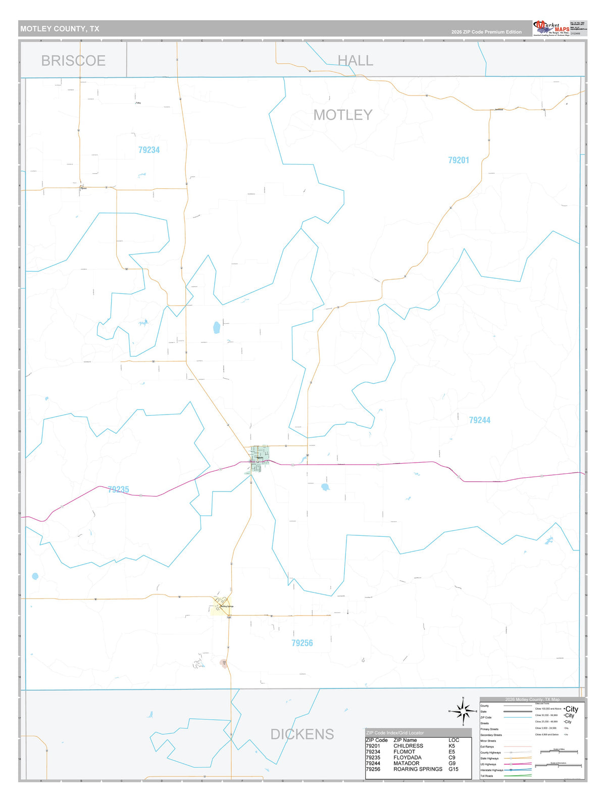 Motley County, TX Premium Style Wall Map