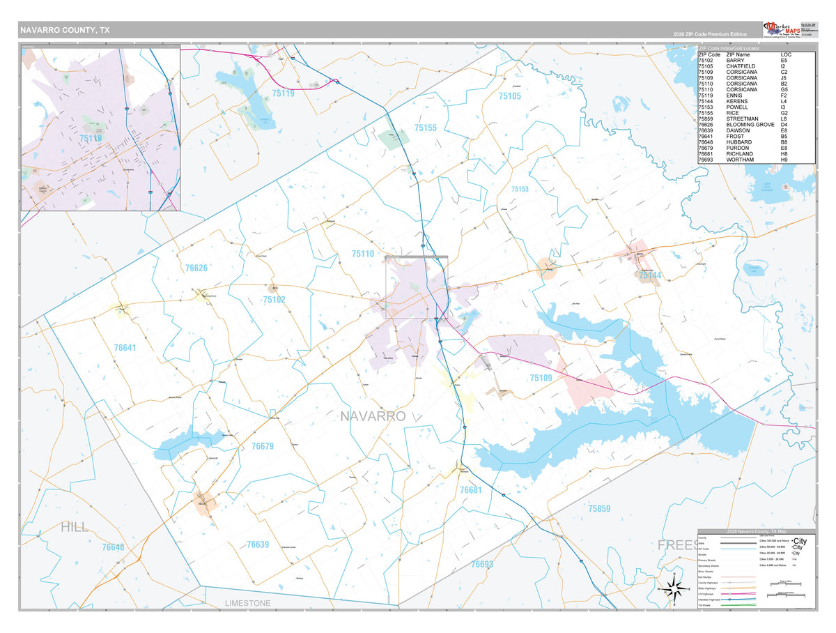 Navarro County, TX Premium Style Wall Map
