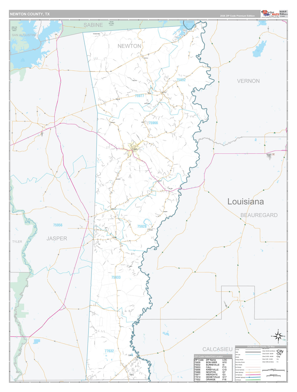 Newton County, TX Premium Style Wall Map