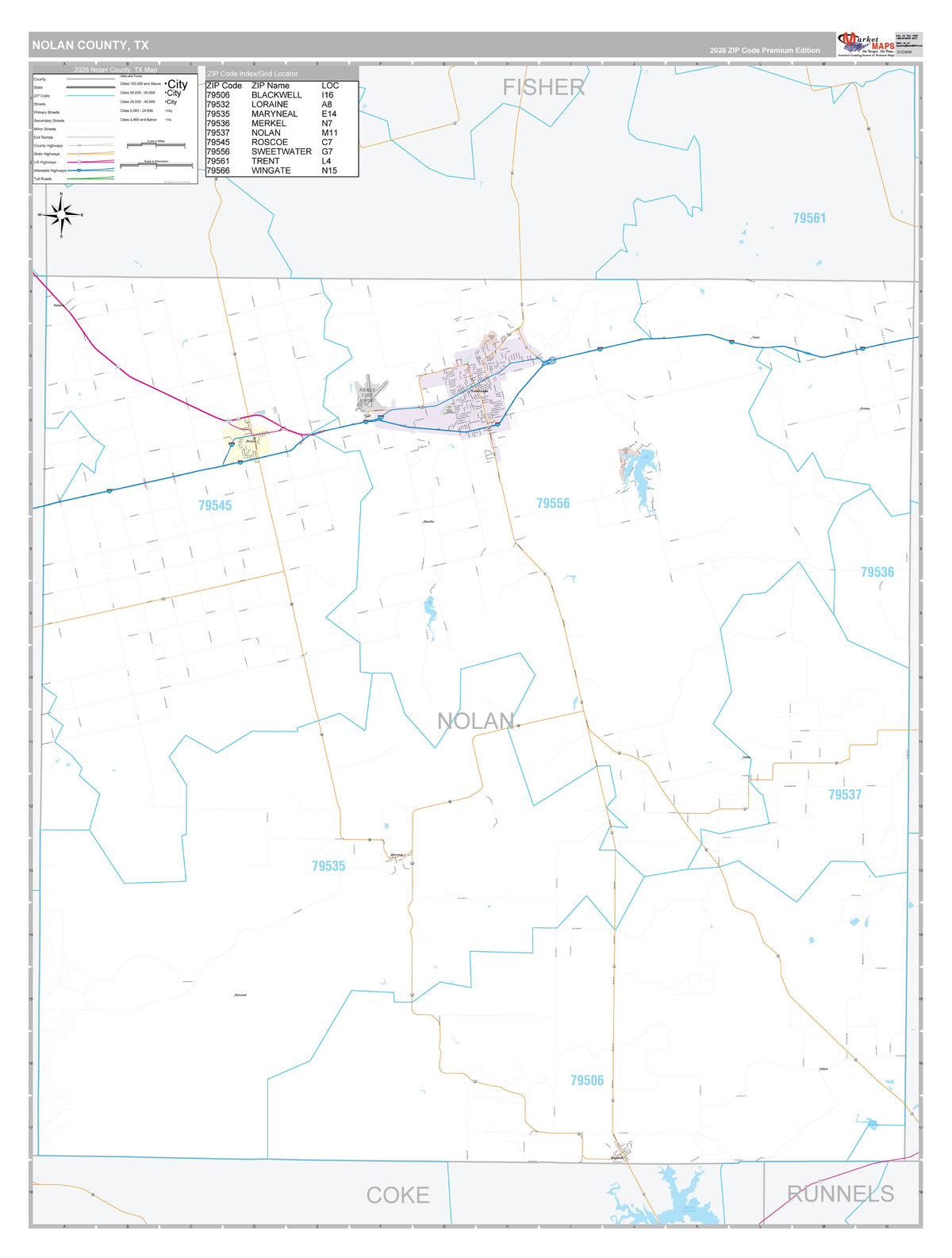 Nolan County, TX Premium Style Wall Map