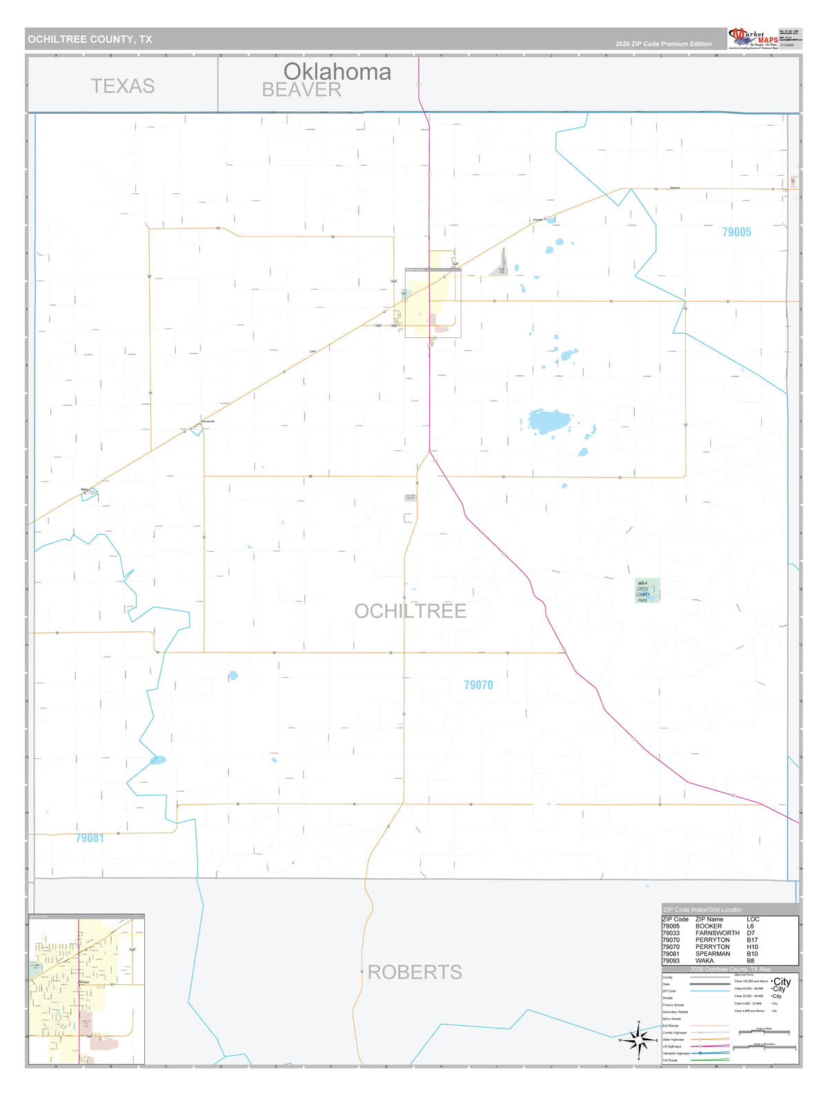 Ochiltree County, TX Premium Style Wall Map
