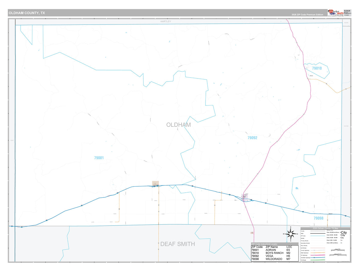 Oldham County, TX Premium Style Wall Map