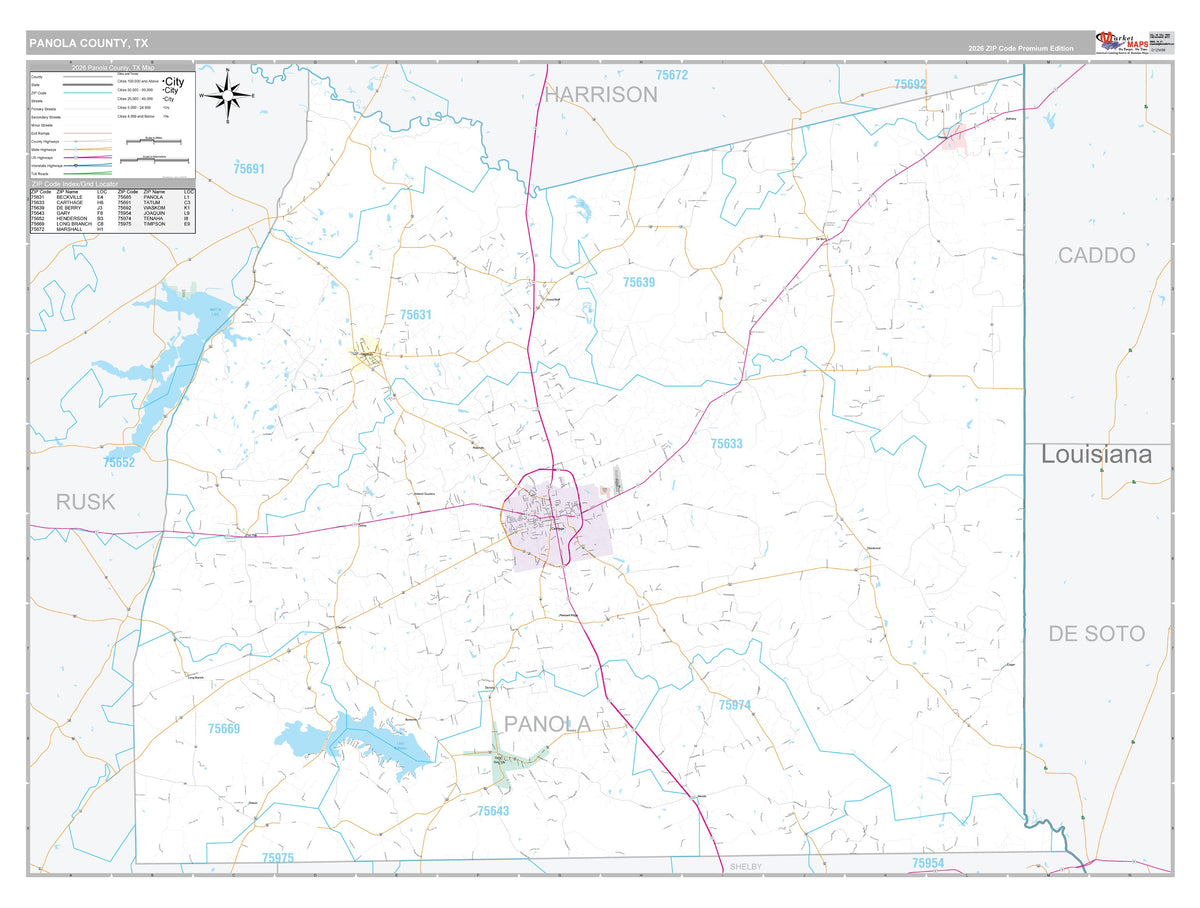 Panola County, TX Premium Style Wall Map