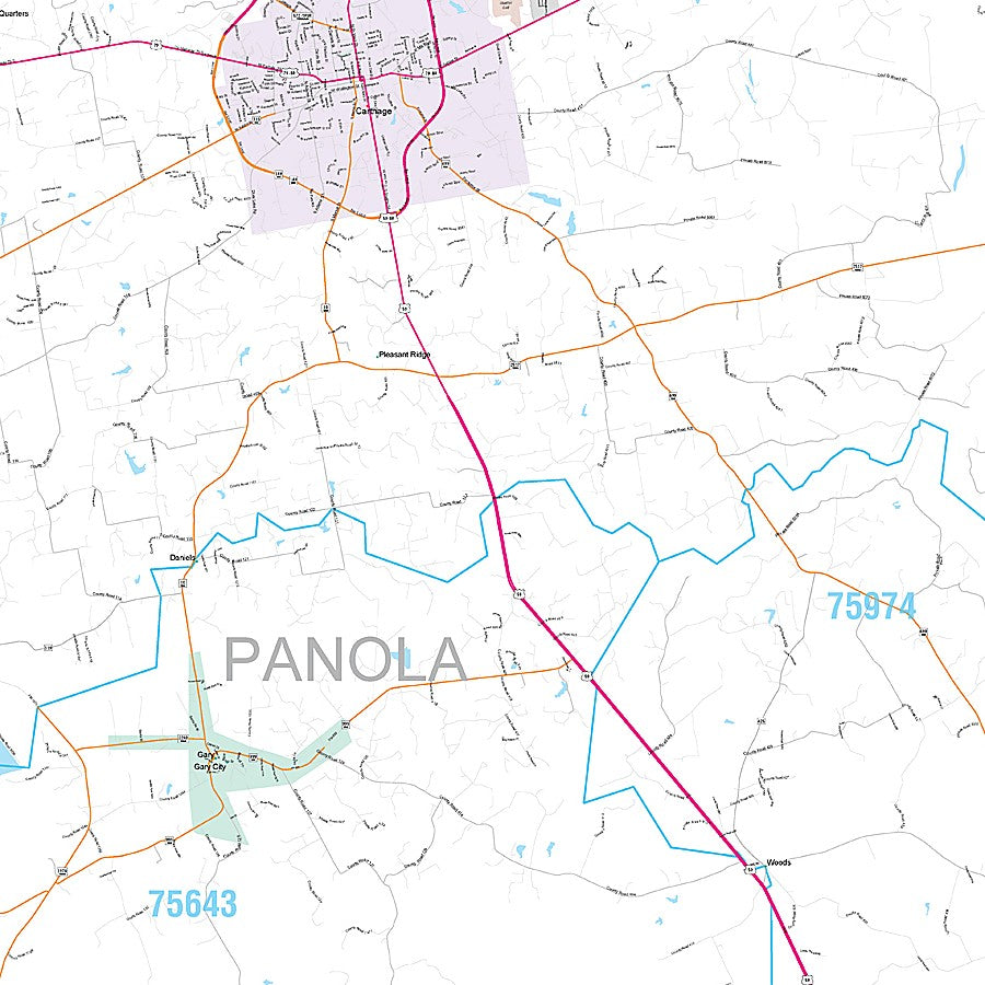 Panola County, TX Premium Style Wall Map
