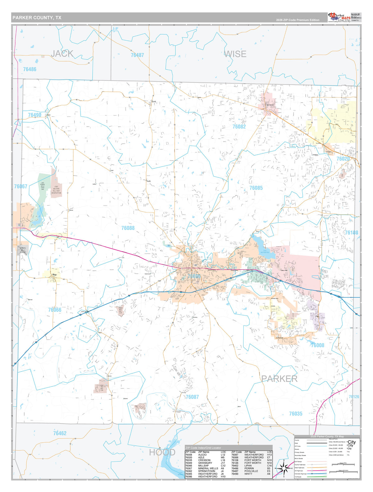 Parker County, TX Premium Style Wall Map