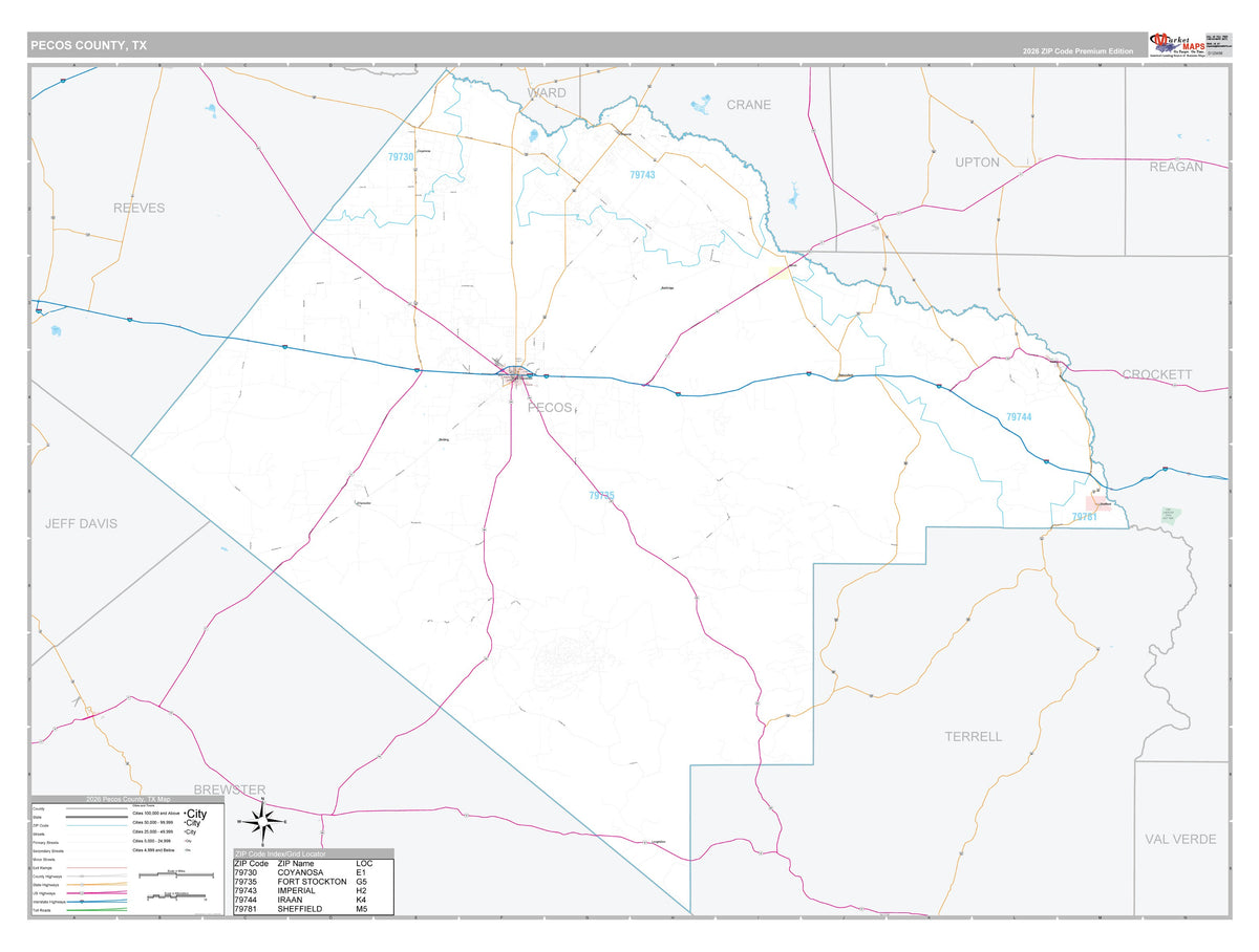 Pecos County, TX Premium Style Wall Map