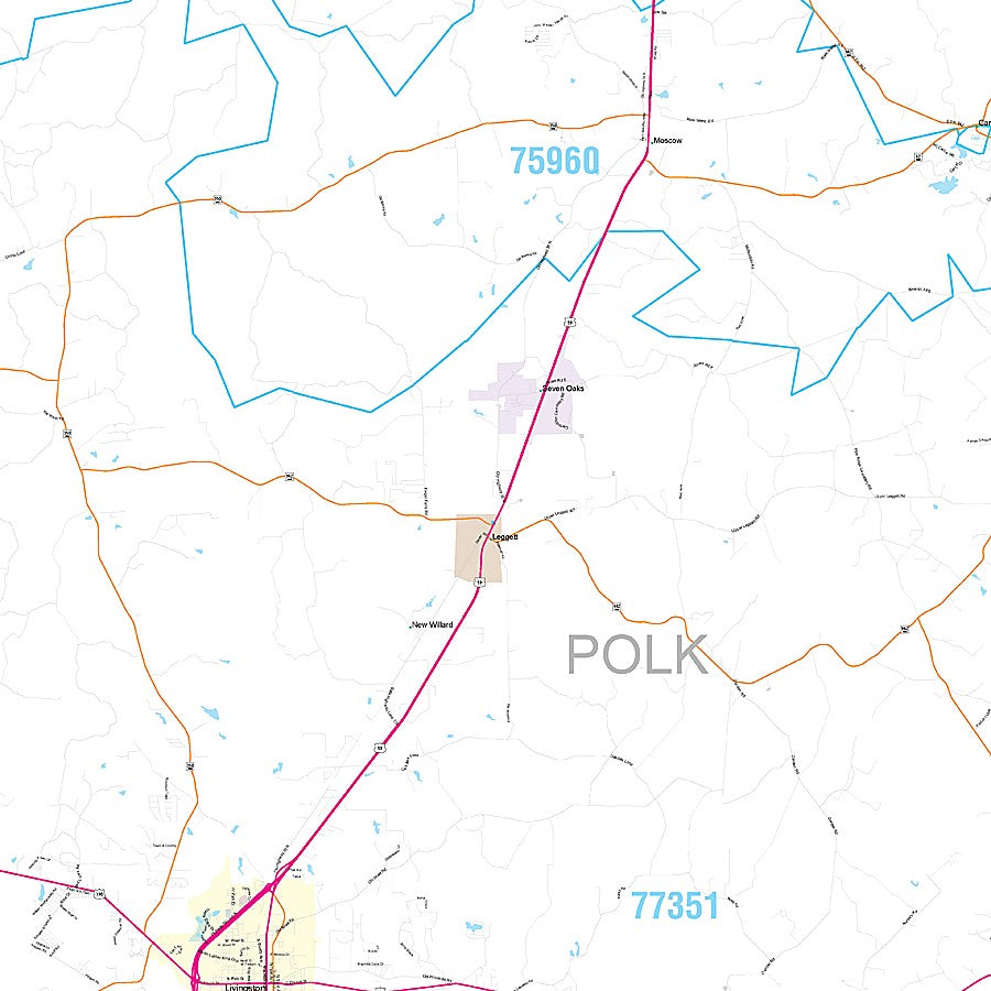Polk County, TX Premium Style Wall Map