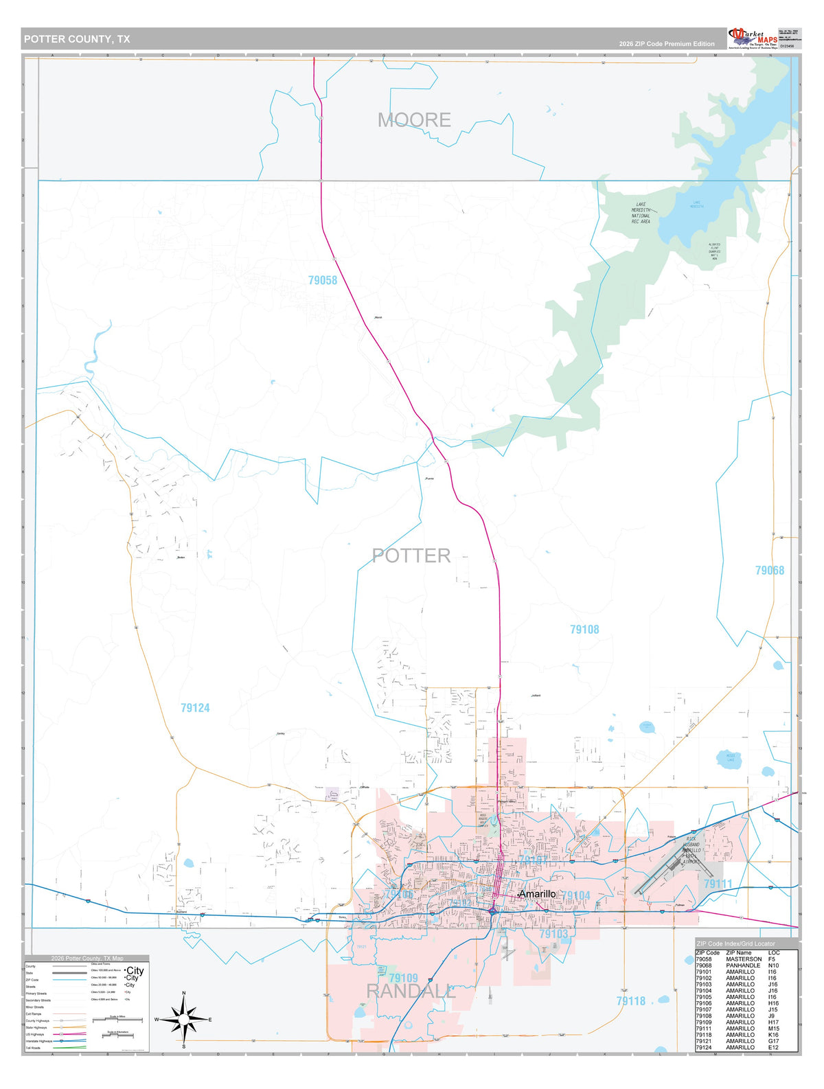 Potter County, TX Premium Style Wall Map