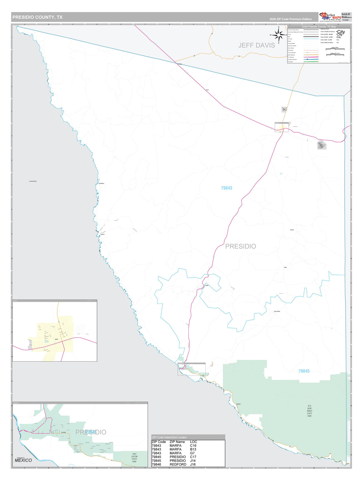 Presidio County, TX Premium Style Wall Map