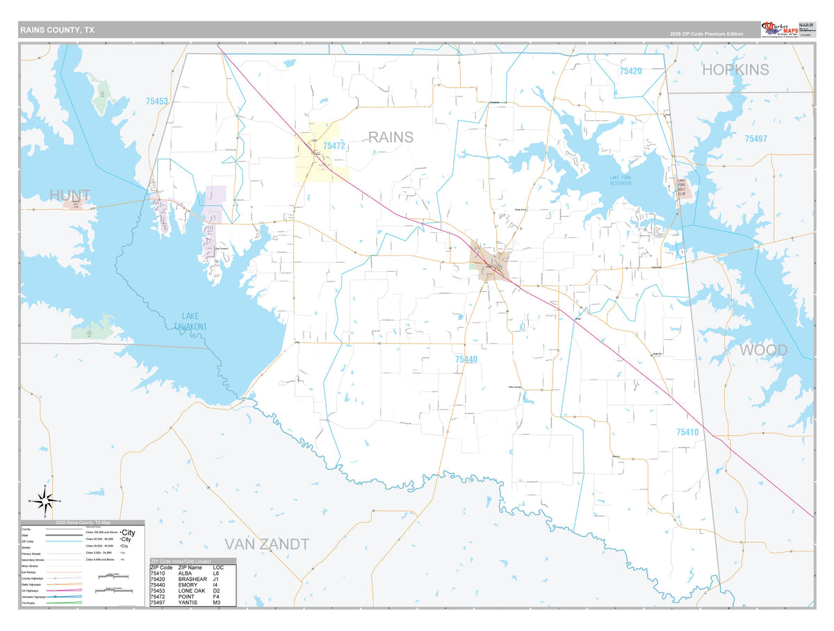 Rains County, TX Premium Style Wall Map