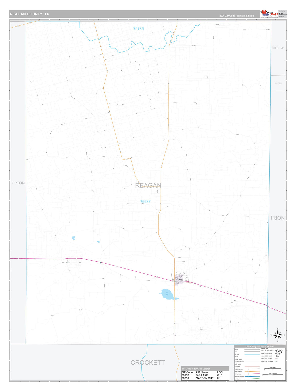 Reagan County, TX Premium Style Wall Map