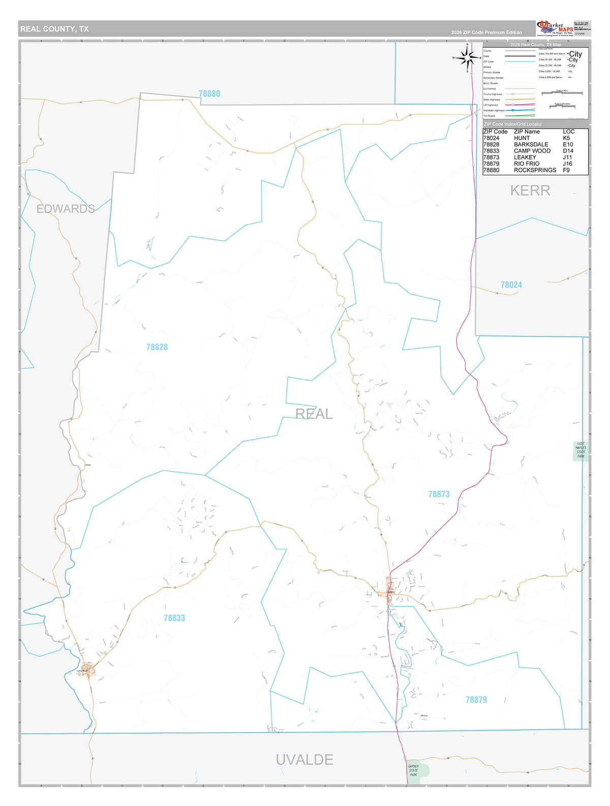 Real County, TX Premium Style Wall Map