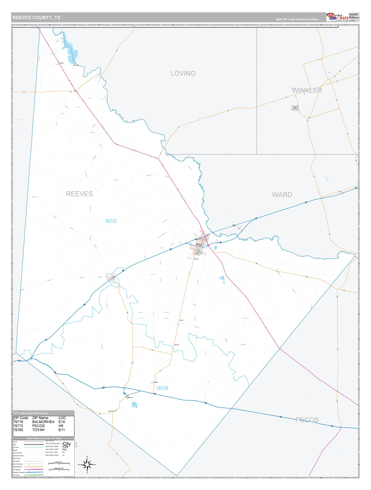 Reeves County, TX Premium Style Wall Map
