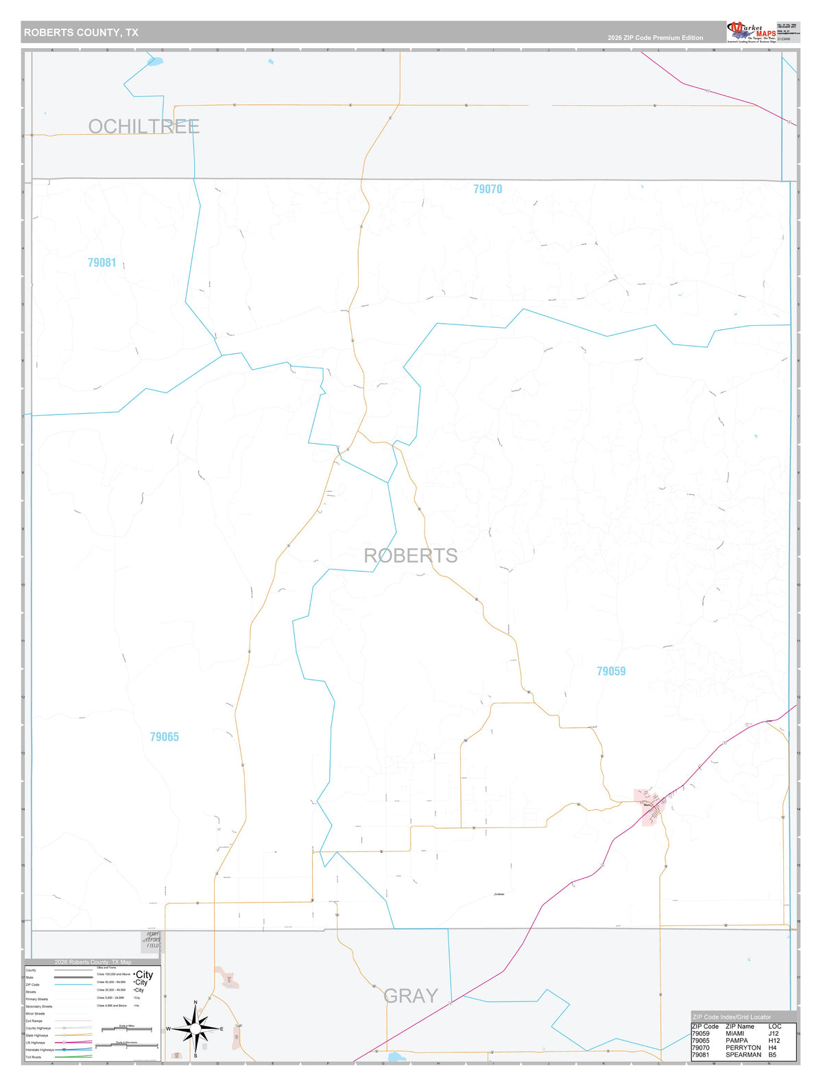 Roberts County, TX Premium Style Wall Map
