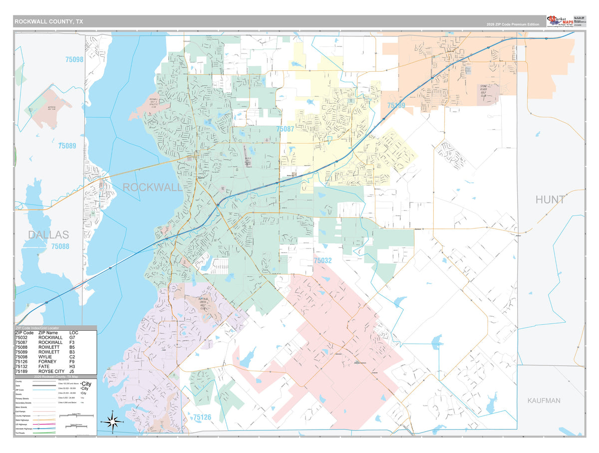 Rockwall County, TX Premium Style Wall Map