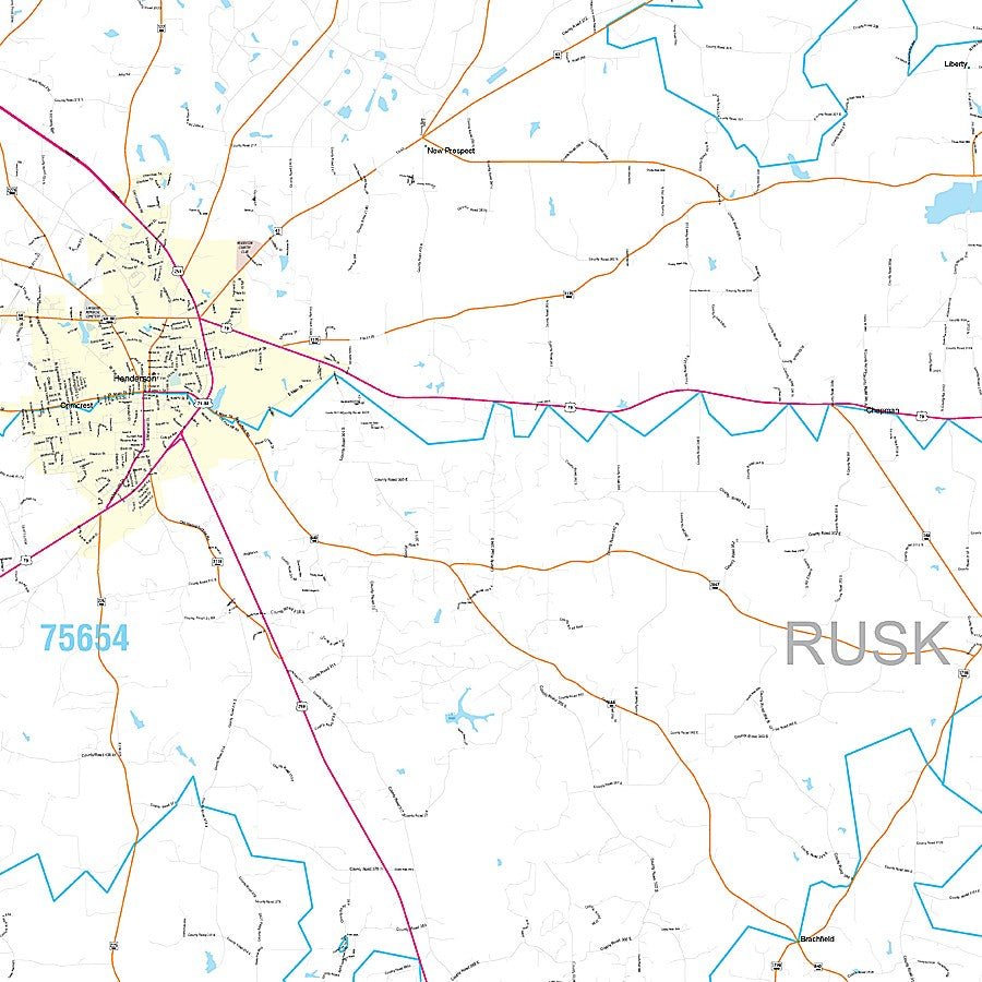 Rusk County, TX Premium Style Wall Map