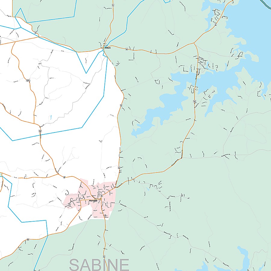 Sabine County, TX Premium Style Wall Map