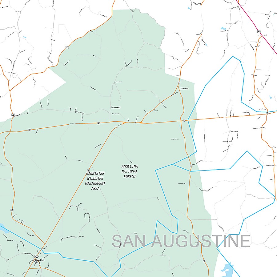 San Augustine County, TX Premium Style Wall Map