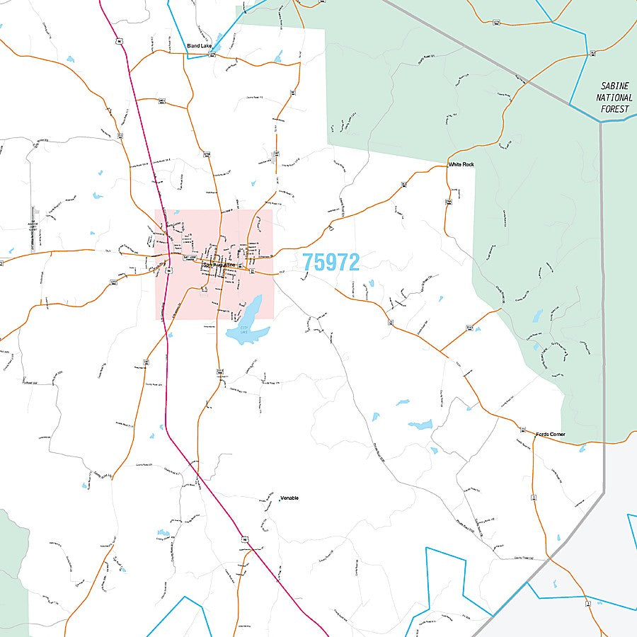 San Augustine County, TX Premium Style Wall Map