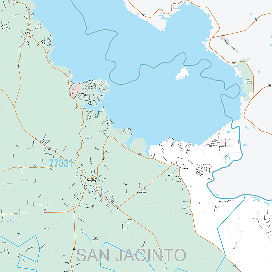 San Jacinto County, TX Premium Style Wall Map