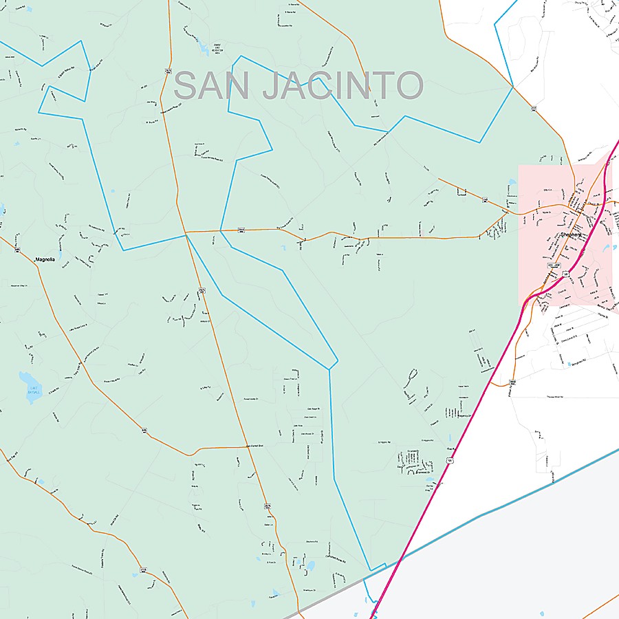 San Jacinto County, TX Premium Style Wall Map