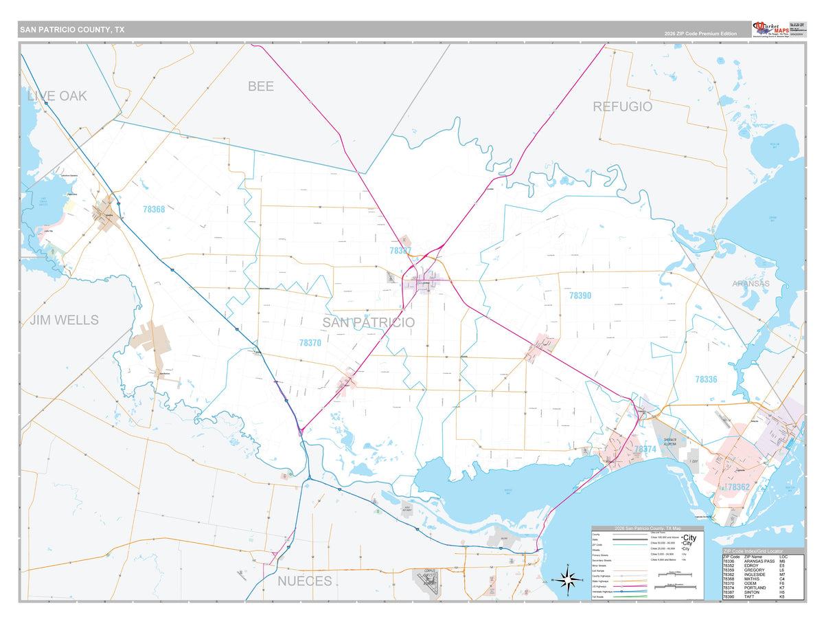 San Patricio County, TX Premium Style Wall Map