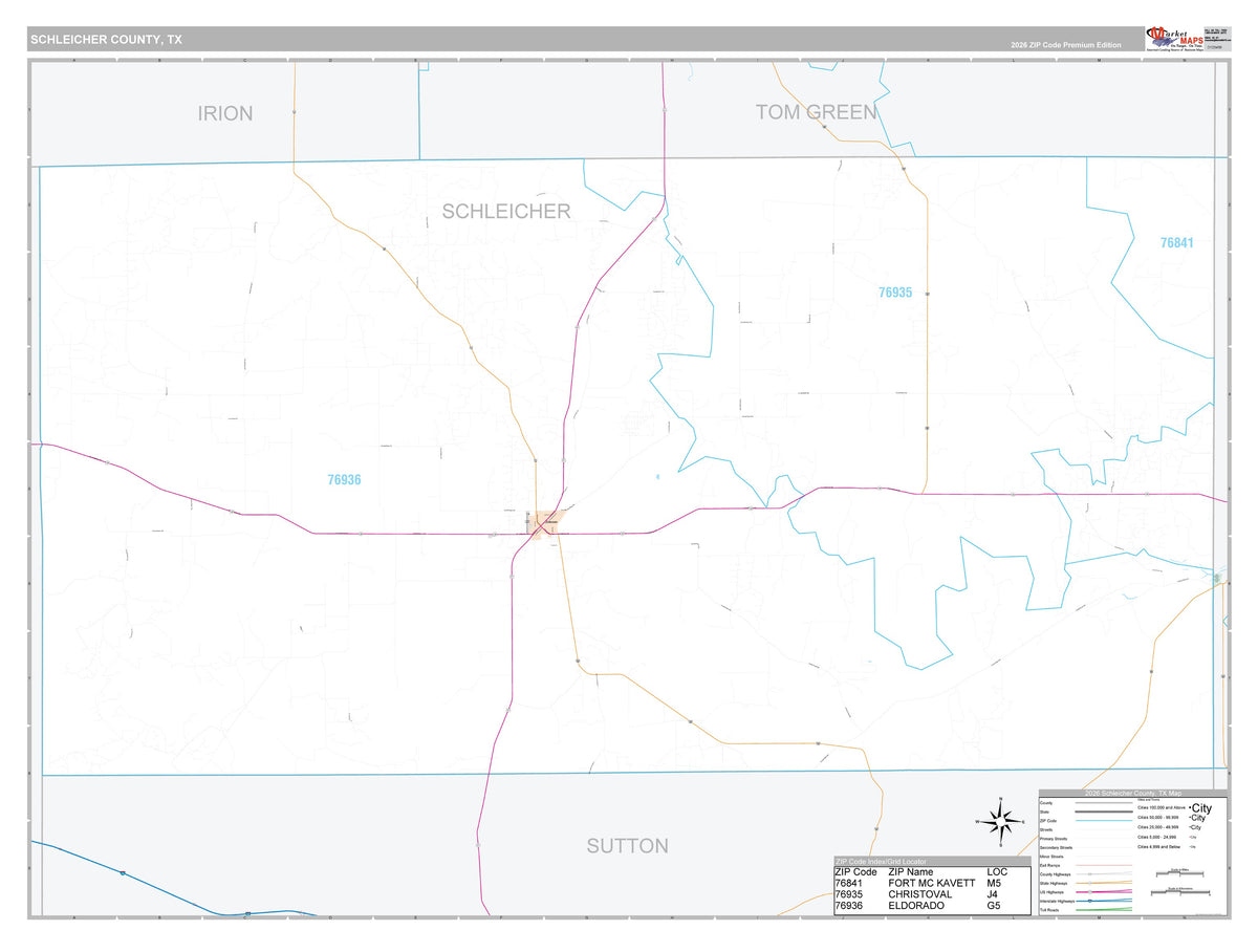 Schleicher County, TX Premium Style Wall Map