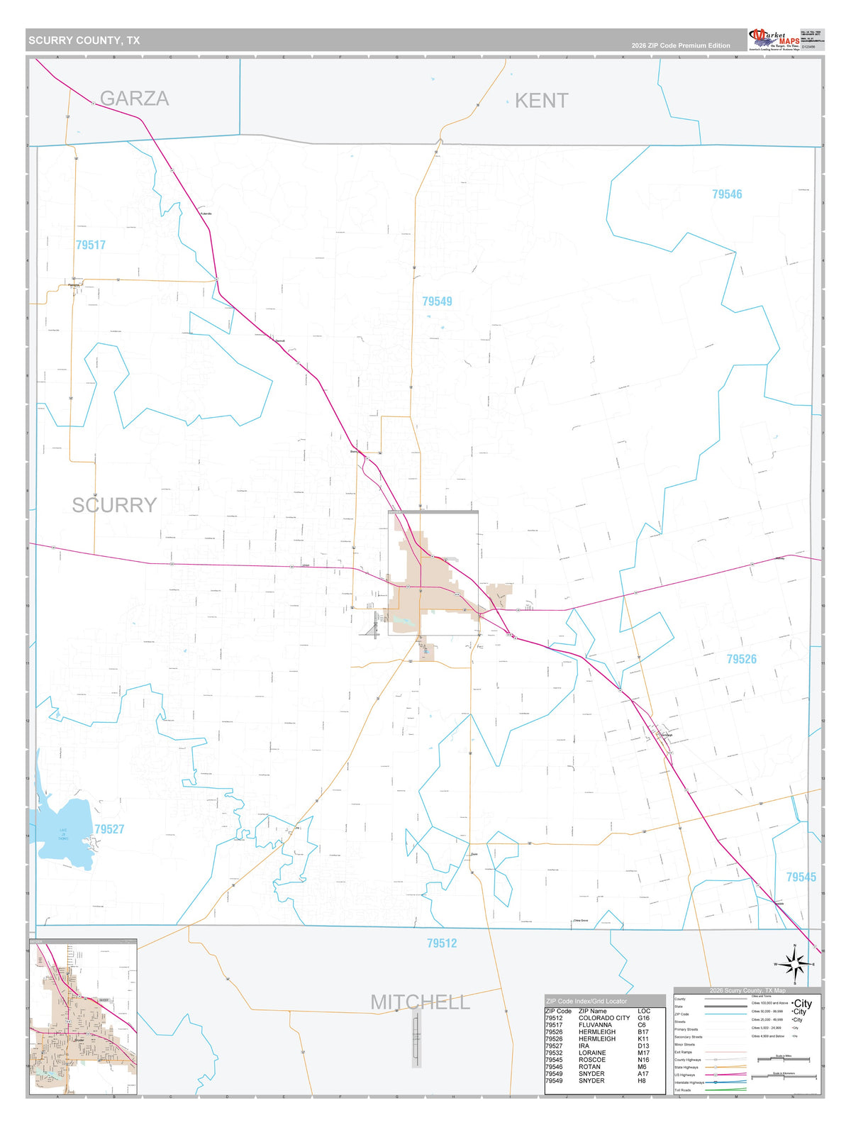 Scurry County, TX Premium Style Wall Map