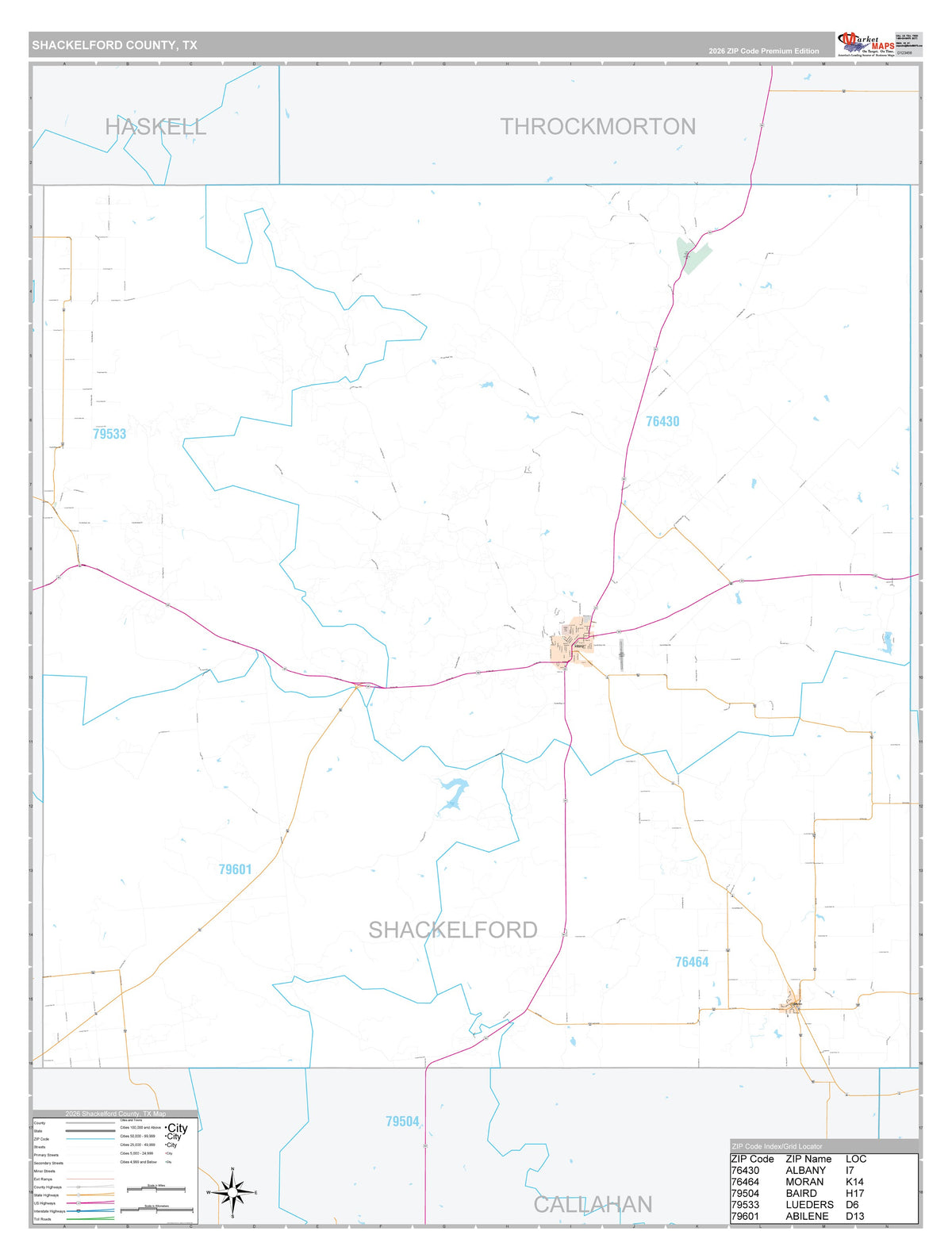 Shackelford County, TX Premium Style Wall Map