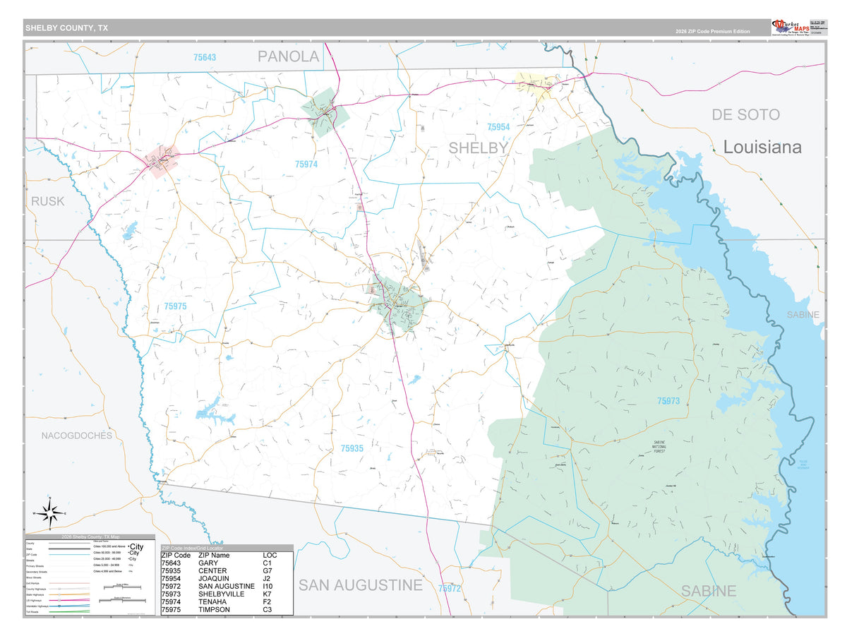 Shelby County, TX Premium Style Wall Map