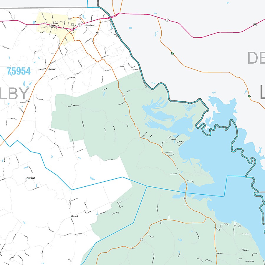 Shelby County, TX Premium Style Wall Map