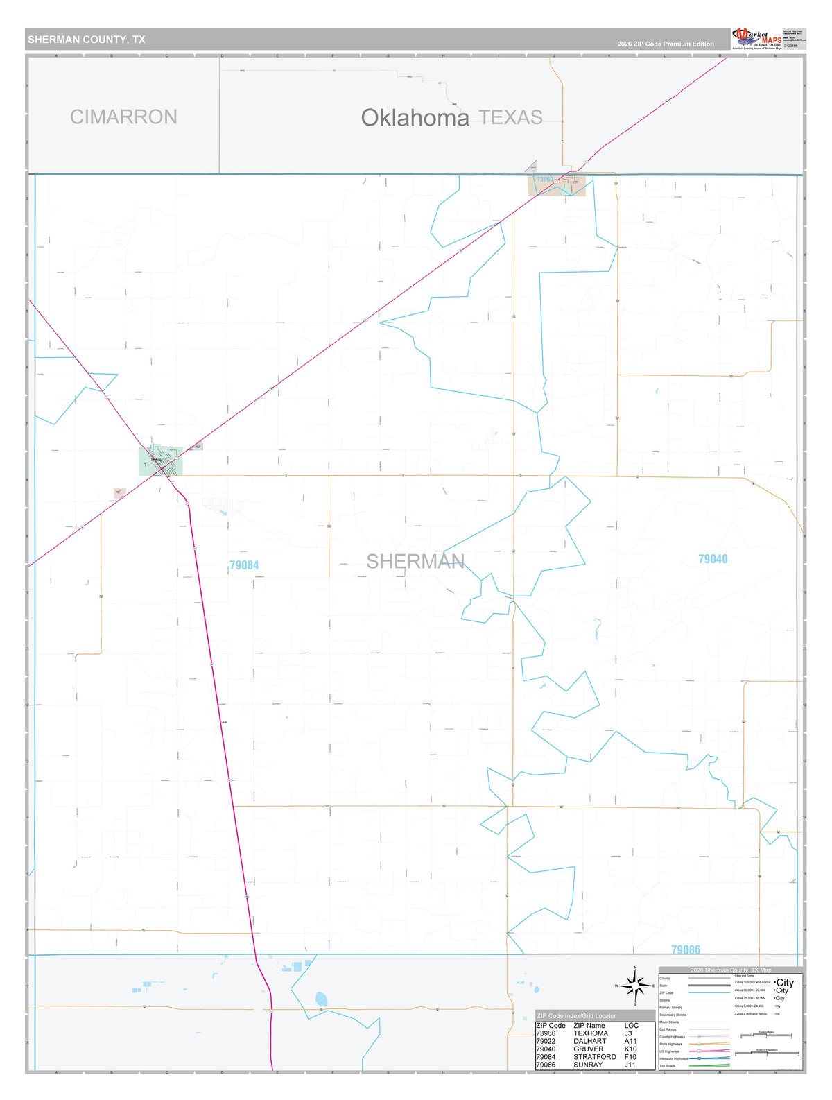 Sherman County, TX Premium Style Wall Map