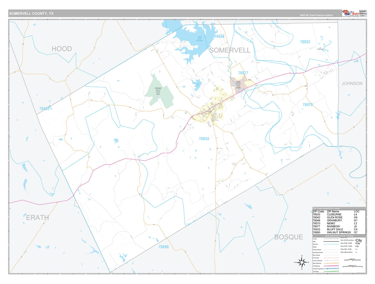 Somervell County, TX Premium Style Wall Map