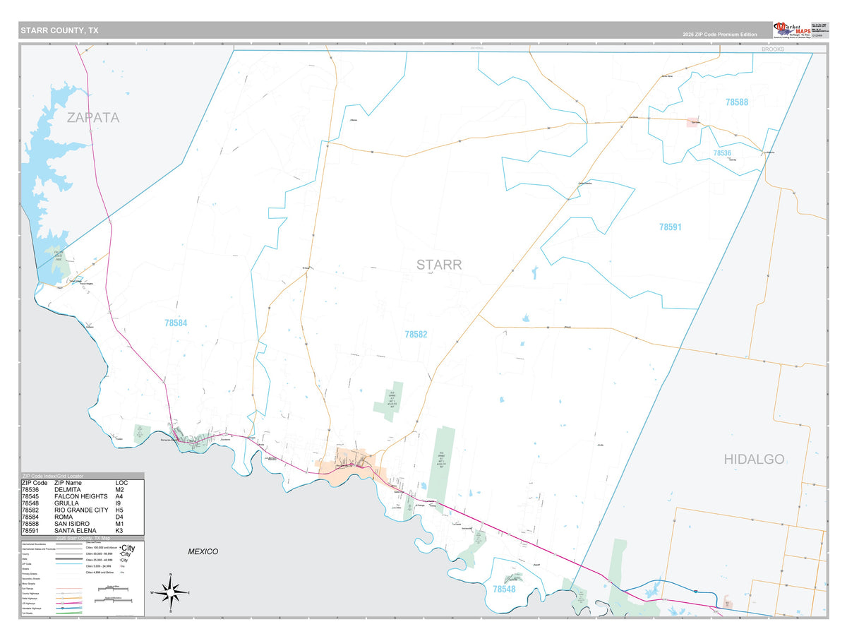 Starr County, TX Premium Style Wall Map