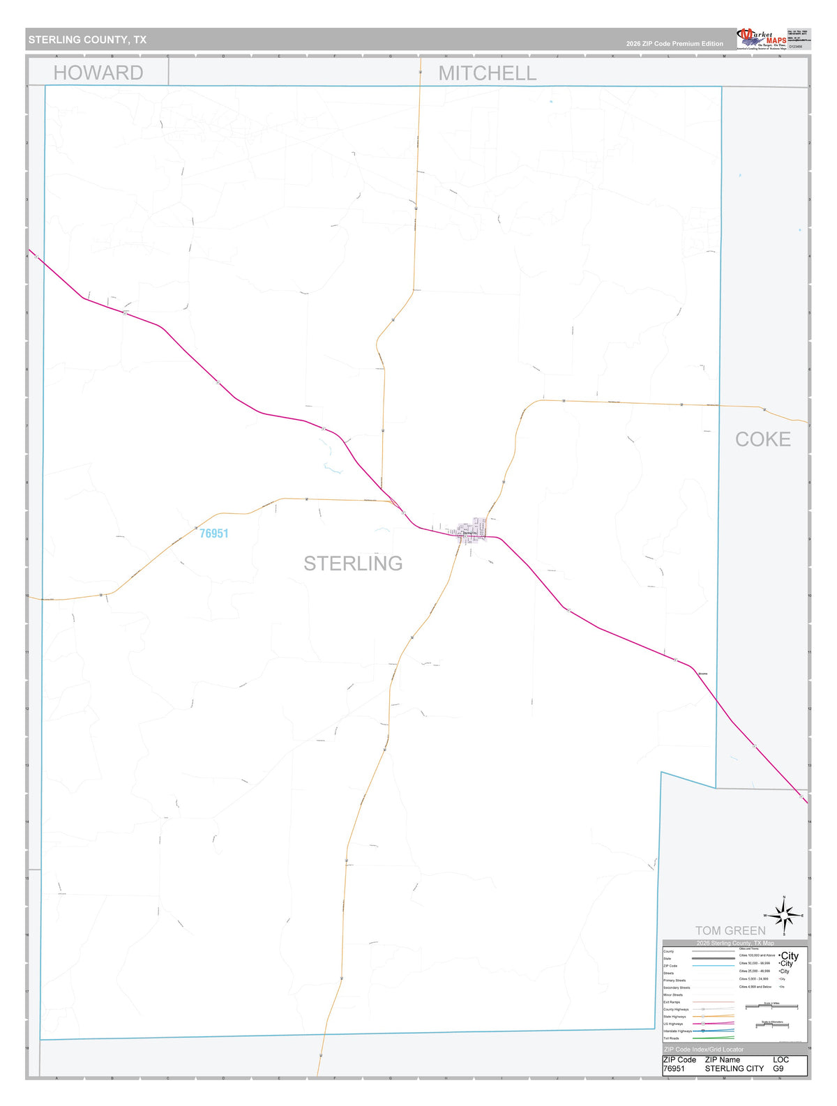 Sterling County, TX Premium Style Wall Map