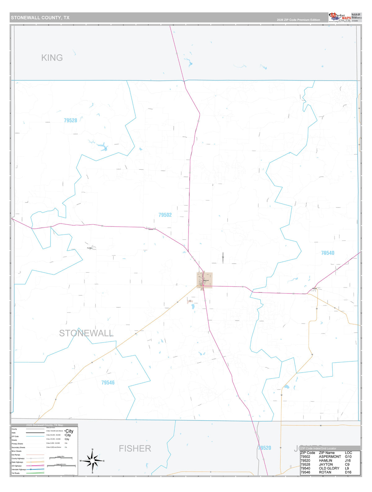 Stonewall County, TX Premium Style Wall Map