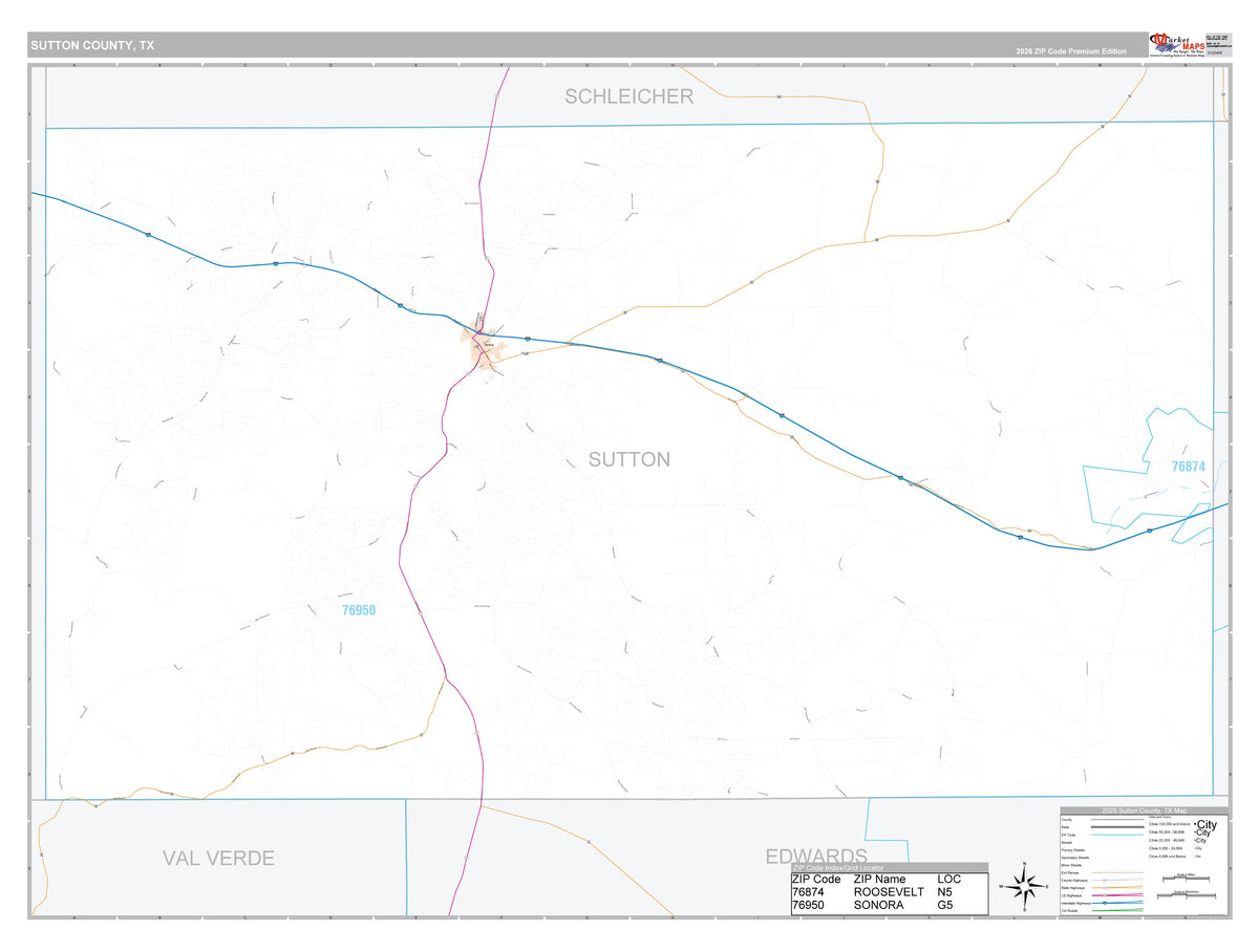 Sutton County, TX Premium Style Wall Map