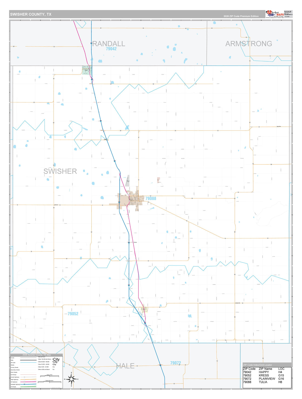 Swisher County, TX Premium Style Wall Map