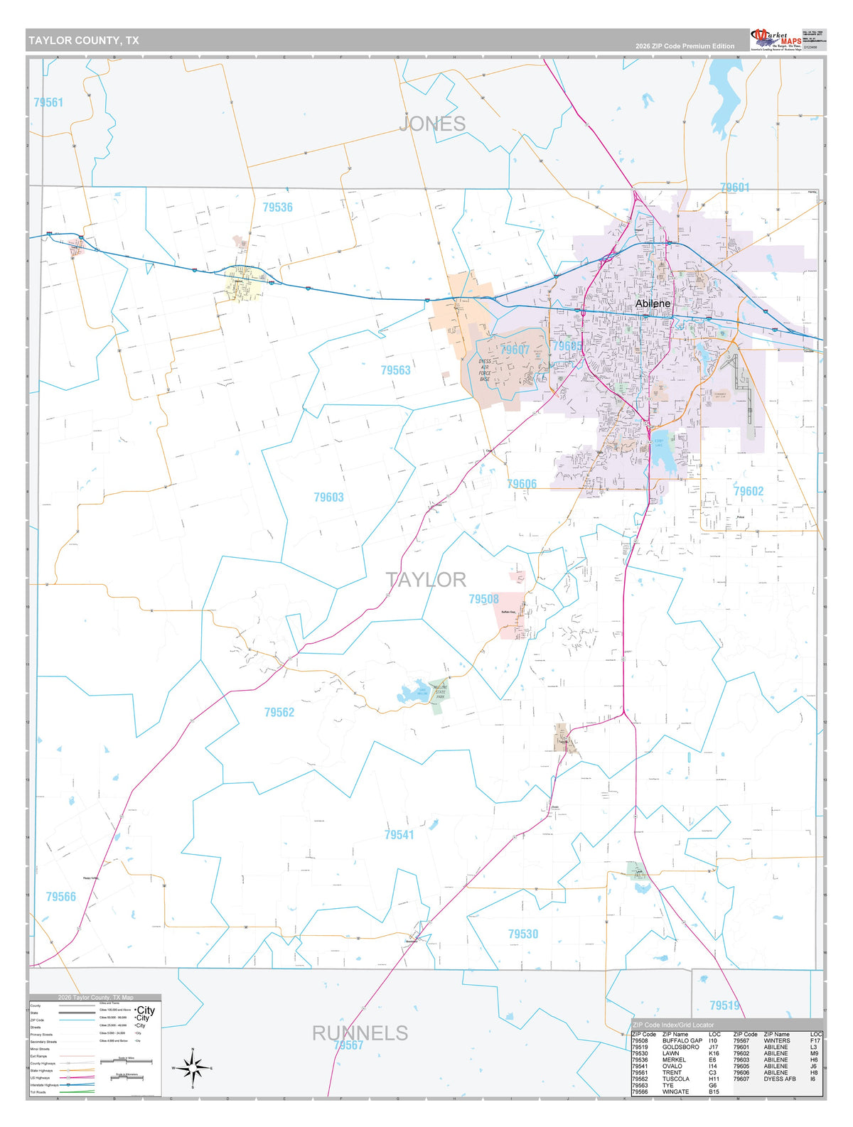 Taylor County, TX Premium Style Wall Map