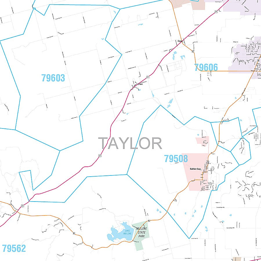 Taylor County, TX Premium Style Wall Map