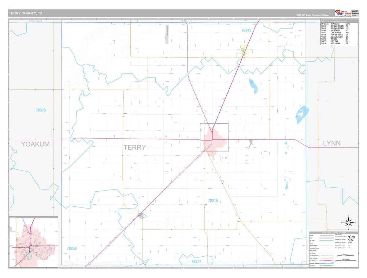 Terry County, TX Premium Style Wall Map