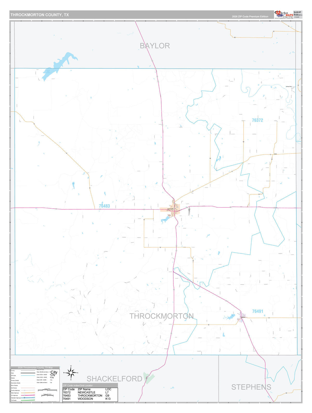 Throckmorton County, TX Premium Style Wall Map