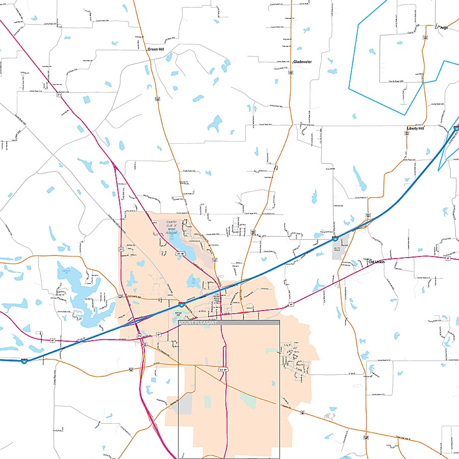 Titus County, TX Premium Style Wall Map