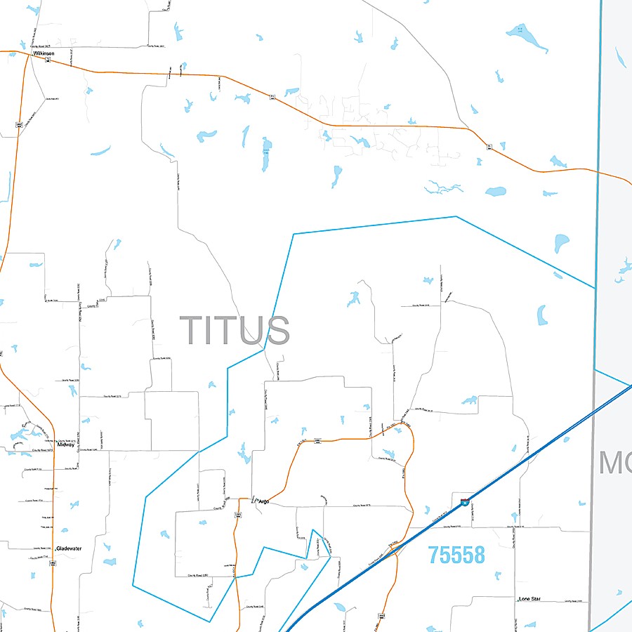 Titus County, TX Premium Style Wall Map