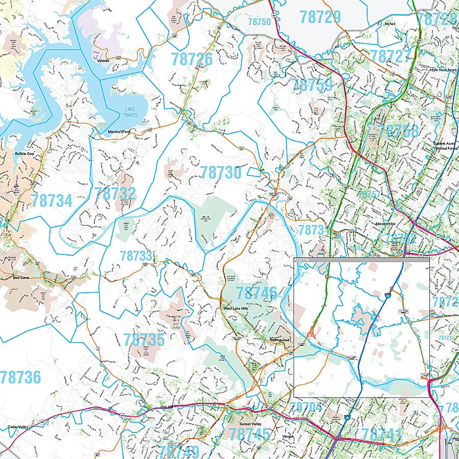 Travis County, TX Premium Style Wall Map