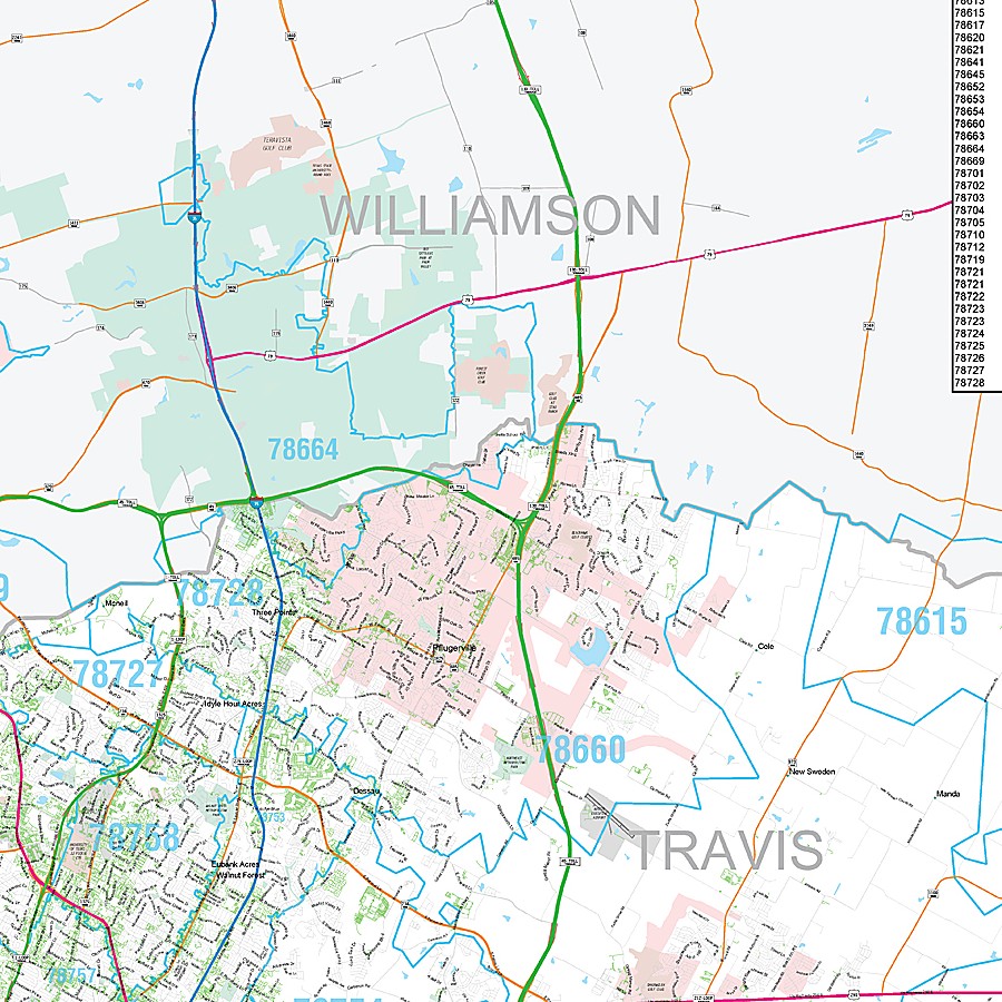 Travis County, TX Premium Style Wall Map