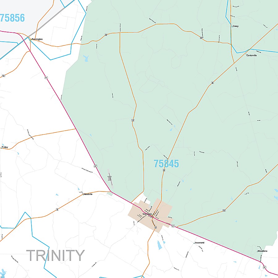 Trinity County, TX Premium Style Wall Map