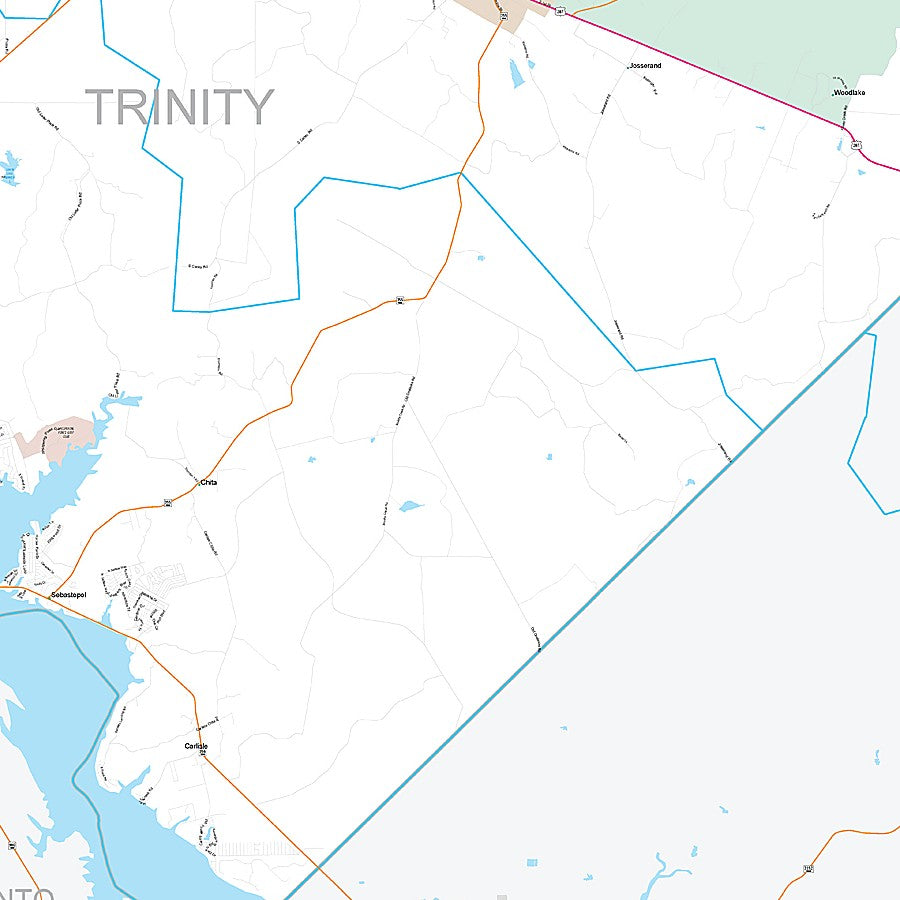 Trinity County, TX Premium Style Wall Map