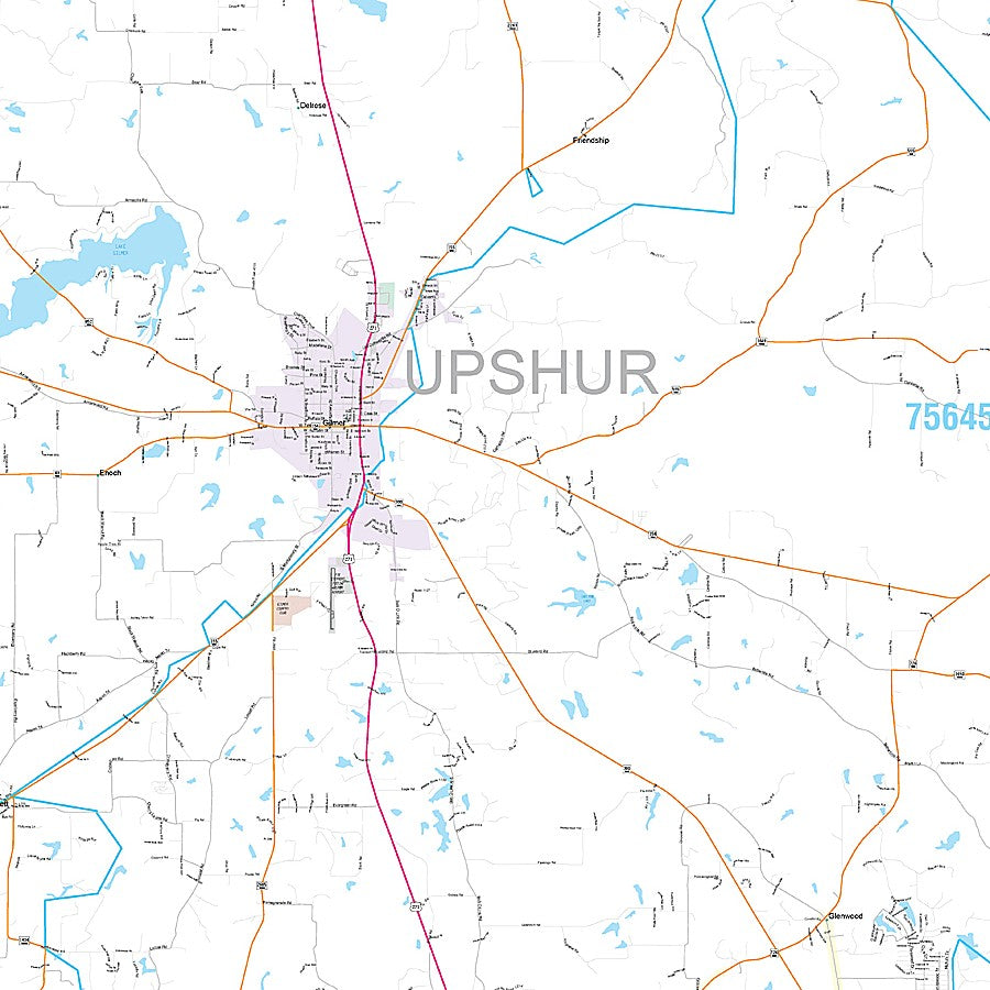 Upshur County, TX Premium Style Wall Map